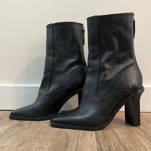 Zara Square Toe Black Leather Bootie sz 7